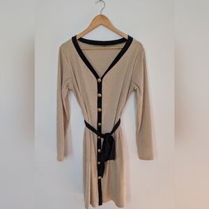 Elegant Beige and Black Buttoned Dress